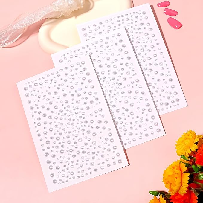 3/4/5/6MM Face Gems Pearls for Makeup Rhinestone Stickers for Crafts White Stick on Body Clear Crystal Tweezers Decals White Hair Nails Craft DIY Gems for Nails Makeup Decor 975PCS