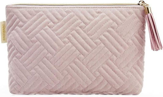 BAGSMART Small Makeup Bag, Elegant Cosmetic Pouch with Tassel, Soft Water-Resistant Travel Organizer for Women, Cosmetics & Everyday Essentials, Pink