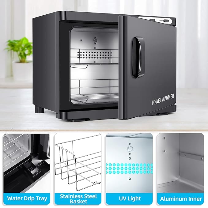 Hot Towel Warmer, Professional 23L Large Capacity Hot Towel Cabinet, 2-in-1 Spa Towel Warmers for Facials, Barber, Salon, Esthetician, Upgrade Fast Heating Aluminum Interior, Black