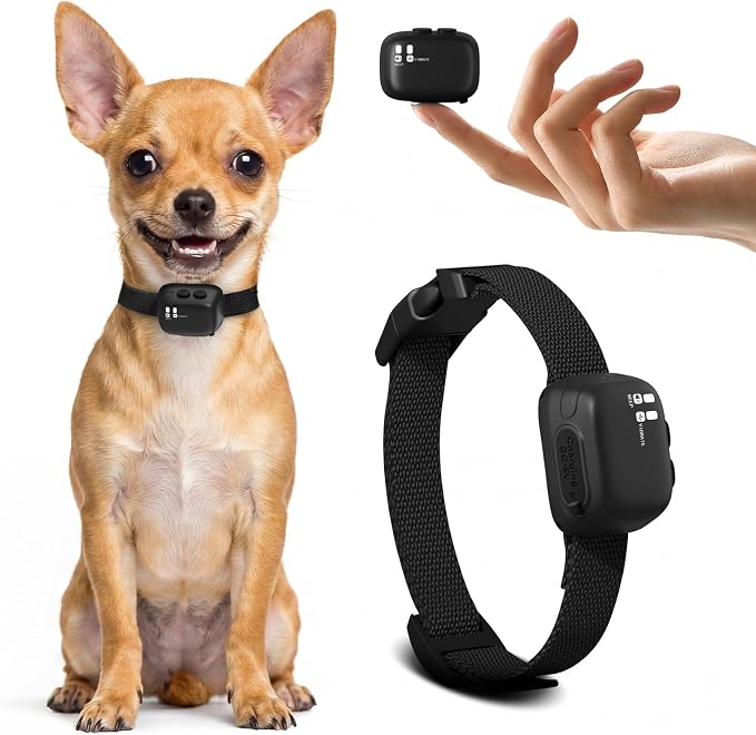 Tiny Bark Collar for Small Dogs 5-15lbs, Only 1.4*1 in & 0.6oz, No Shock Anti Barking Collar with Vibration & Beep, Extra Small &Rechargeable Bark Collar for Dog Training, 5 Sensitivity Levels(Black)