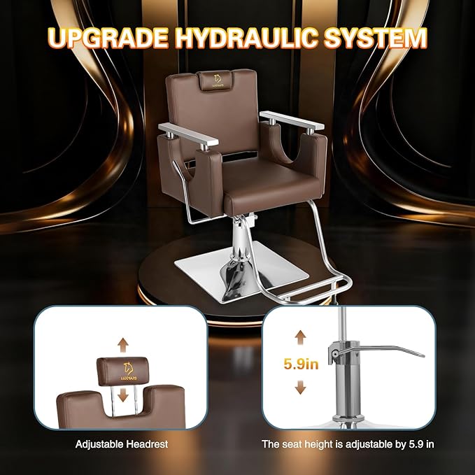 Heavy Duty Barber Chair, 360° Swivel Reclining Salon Chair for Hair Stylist, Height Adjustable Hydraulic Hairdressing Chair with Footrest for Barber Shop, Beauty Salon, Hairdressers