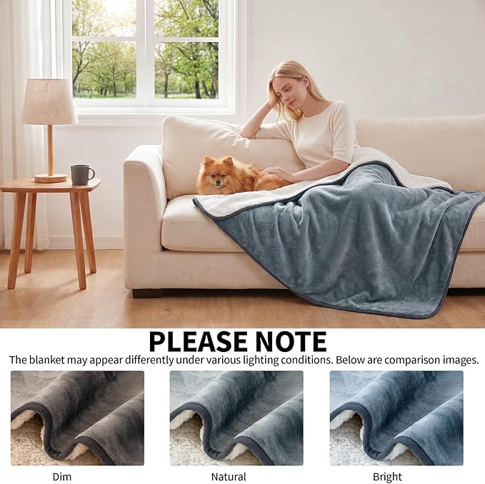 Sunheir Waterproof Dog Blankets for Large Dogs - Cat Blanket Washable for Couch Protection, Soft Sherpa Fleece Puppy Throw Blanket to Prevent Urine Leaks & Protects Furniture, 40"X 50", Grey