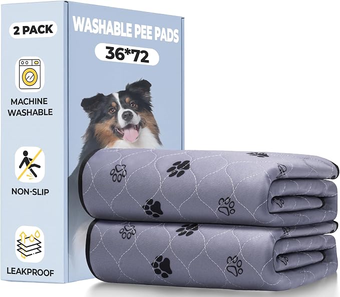 Fostanfly Washable Dog Pee Pads, Leakproof, 36''x72'' (3x6ft)-2 Pack, Gray | Non-Slip, Reusable Puppy Pee Pads, Ultra-Absorbent, Runner Rug for Hallway, Entryway, Potty Training with 8 Tie Straps