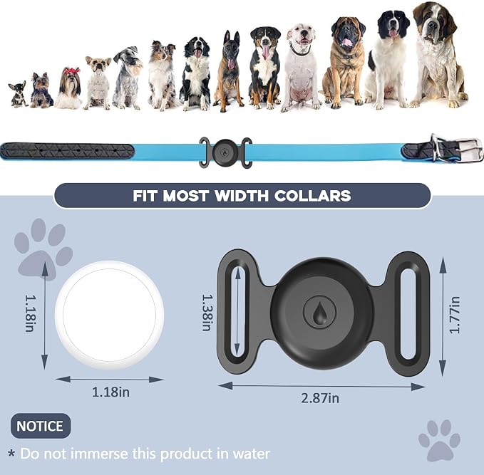 GPS Tracker for Dogs, Mini GPS Cat Tracker, IPX68 Waterproof GPS Tracker for Cats with Holder, No Monthly Fee, Work with Apple Find My(iOS Only), Smart Tracker for Dogs Finder Tracker Pets(Black-L)