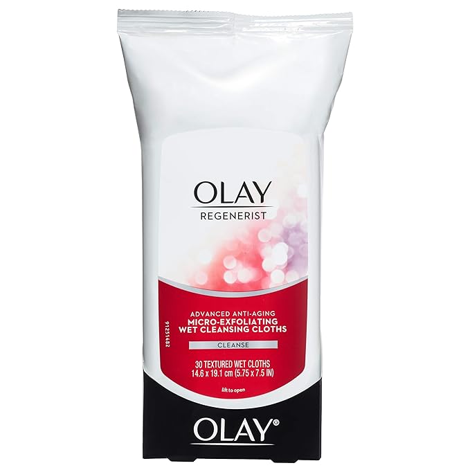 Olay Makeup Remover Wipes, Regenerist Micro-Exfoliating Wet Cleansing Cloths, Facial Cleanser for Women - Exfoliates, Refreshes, Smooths Texture, Travel Approved, 30 ct - 3 Pack