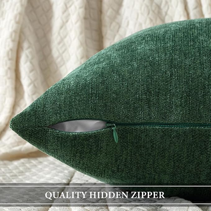 MIULEE Pack of 2 Dark Green Decorative Pillow Covers 26x26 Inch | Soft Chenille Couch Throw Pillows Eruo Sham Farmhouse Cushion Covers for Home Decor Sofa Bedroom Living Room