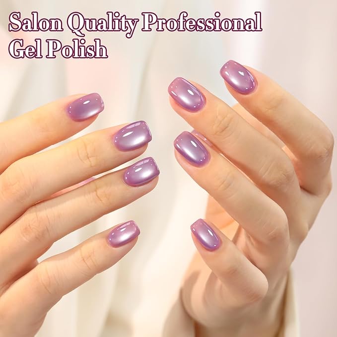 Double Rhythm 15ML Jelly Glass Cat Eye Gel Polish with Magnet Holographic Glitter Shimmer Translucent Sheer Color Salon Soak Off Magnetic Nail at Home (Grape Violet-MC1223)