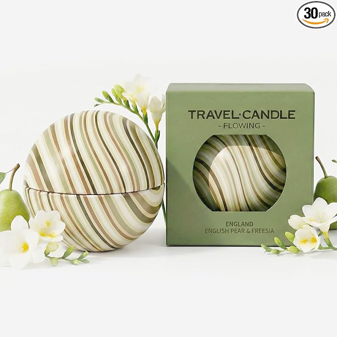 English Pear & Freesia Scented Candle for Home, Soy Aromatherapy Decorative Candle Gift for Women, Portable Orb Candle, Travel Inspired Home Fragrance