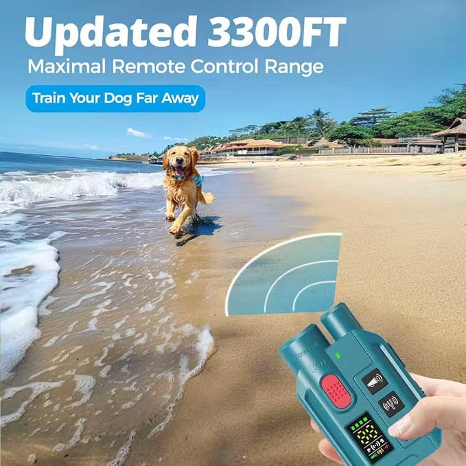 Dog Training Collar with Ultrasonic Bark Deterrent, 1000 Yards Remote with Full Color LCD Display, 4 Effective Training Modes, Waterproof E-Collar Receiver, Fits 10-150 lbs Dogs