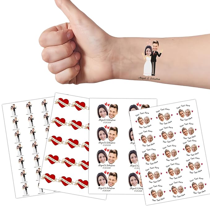 Ubmpj Custom Temporary Tattoos Personalized Temporary Tattoos with Photo Face Name Text for Graduation Bachelorette Birthday Party Wedding Bride Groom