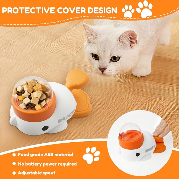 2-in-1 Dog Interactive Slow Feeder & Food Puzzle Toy, Automatic Dog Feeder Toy for Mental Stimulation & Healthy Eating, Stable Duck-Shaped Treat Dispenser for Healthy Eating & IQ Training