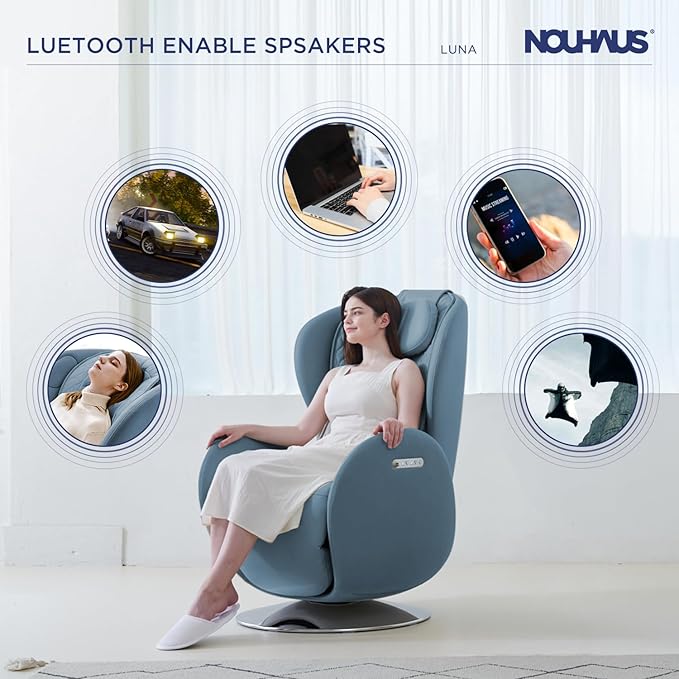 Nouhaus Luna Heated Massage Chair,Full Body Massaging Zero-Gravity Leisure Recliner with Low-Noise 3D Massage and Dual Sound Systems Modern Massage Chairs (Aqua Blue)