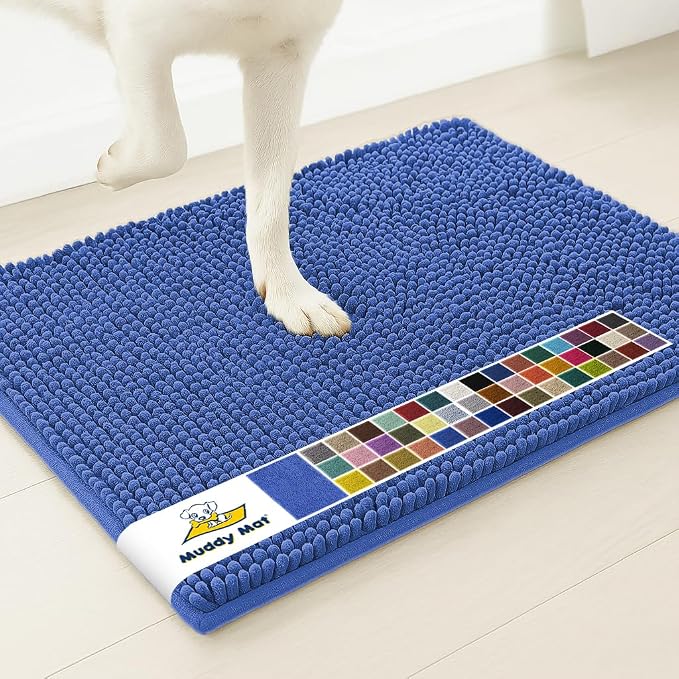 Muddy Mat® | Super Water Absorbent Door Mat Indoor, Microfiber Quick Dry Chenille Entryway Rug, Slip Resistant Front Door Mat, Indoor Mats for Entryway, Machine Washable Pet Rug, Periwinkle 20" x 48"