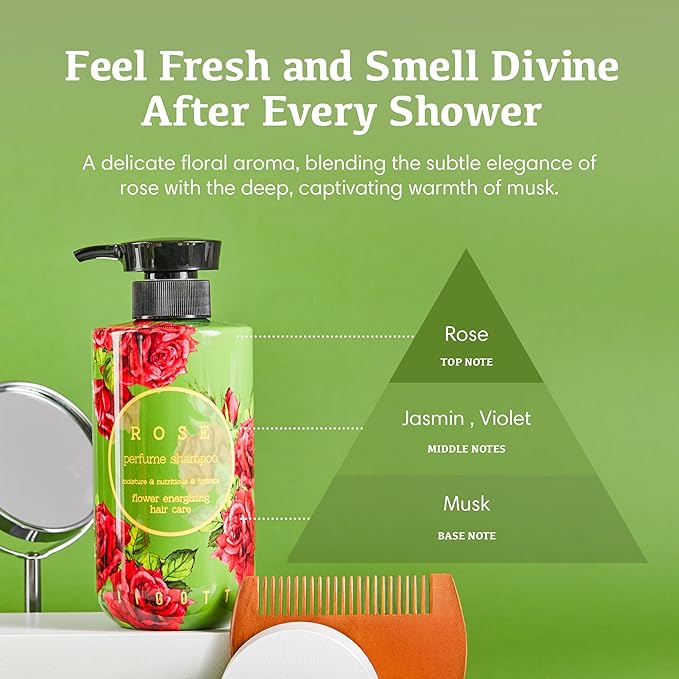 Jigott - Rose Perfume Shampoo 16.9 FL OZ, 500ml, Soft Rose Scent, K-beauty hair care