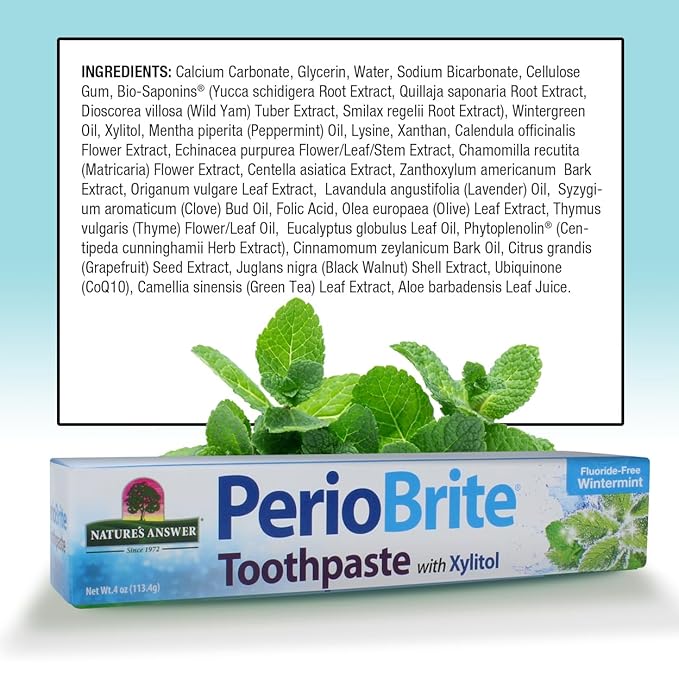 Nature's Answer Periobrite Natural Whitening Toothpaste | Soothes & Refreshes | Gluten-Free, Flouride-Free Soy-Free & Vegetarian | Not Tested On Animals | No Artificial Sweeteners 4oz (3 Pack)