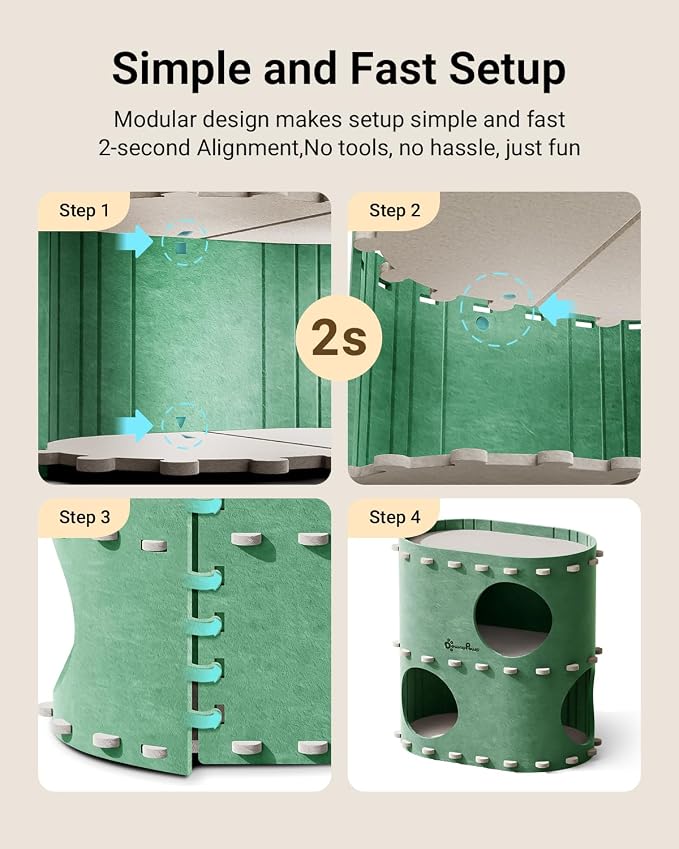 DownyPaws Cat House for Indoor Cats, 2-Storey Cat Bed Cave, Forest | Cat Hideaway Enclosed Bed,Cave Hideout Fort,Kitten Houses for Large Cats,Hide Box Bed Multicats Scratch Resistant
