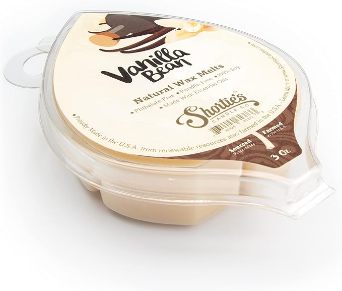 Shortie's Candle Company Vanilla Bean Natural Soy Wax Melts - 1 Highly Scented 3 Oz. Bar - Made with 100% Soy and Essential Fragrance Oils - Phthalate & Paraffin Free, Vegan, Non-Toxic