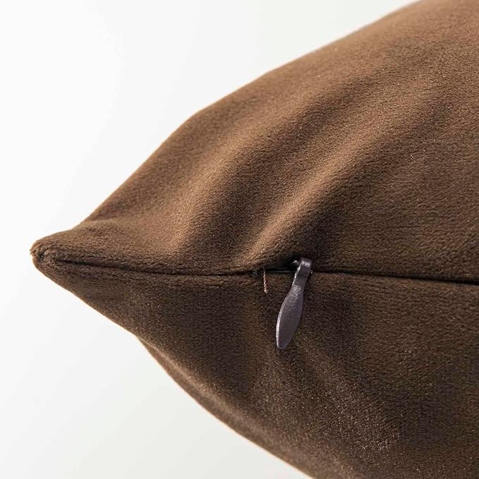 JUSPURBET 28x28 Decorative Velvet Throw Pillow Covers Cases Set of 2,Brown | Cozy Soft Euro Cushion Covers with Hidden Zipper for Couch Sofa Bed Living Room Bedroom Home Decor