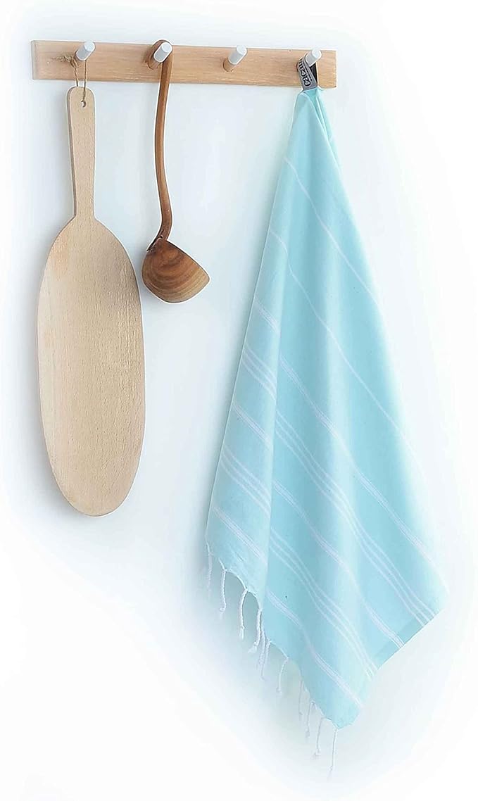 Cacala 100% Turkish Cotton Kitchen Tea Towels, Highly Absorbent Luxury Soft Quick Drying Dish Towel with Hanging Loop for Gym, Yoga, Bath, Sports, Cleaning and Kitchen (23 x 36), Aquamarine