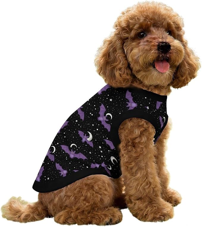 Halloween Pet Vest Purple Bat Pet Shirts X-Small | moon Stars Dog Shirt Vest cute pet Sleeveless Vests Ice Silk Dog T-Shirts holiday Dog Clothes Halloween Canine Wear