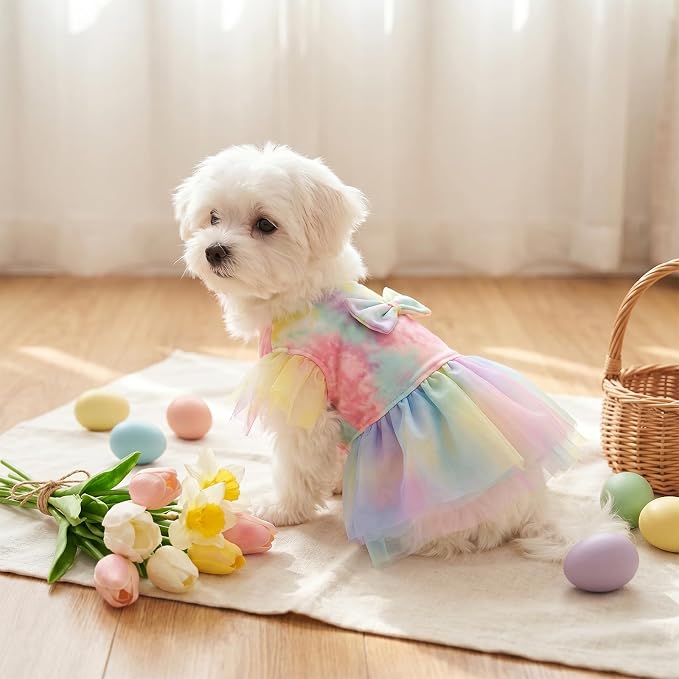 2 Pack Dog Tie Dye Clothes for Small Dogs, Spring Summer Dog Dresses Tie Dye Dress Breathable Pet Doggie Apparel Stretchable Outfit, M Size