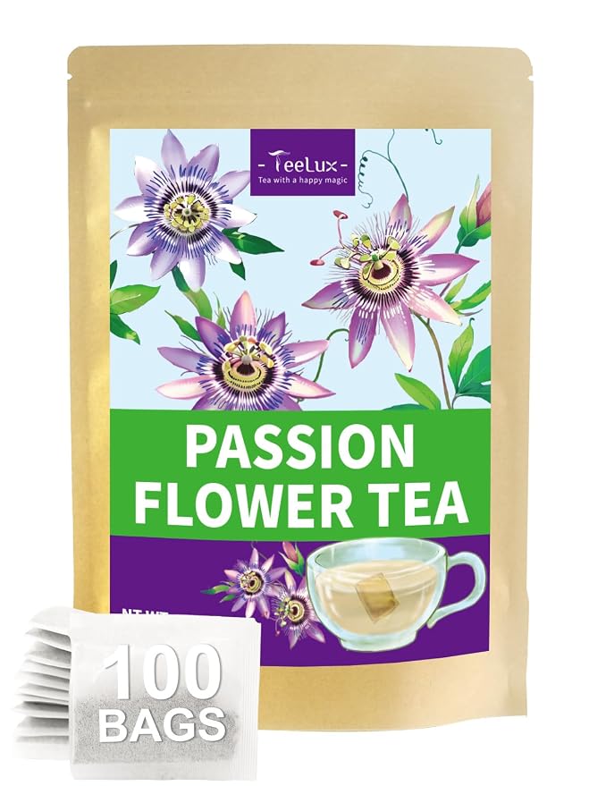 TeeLux Passion Flower Tea Bags, Natural Passionflower Leaf Tea, Smooth & Full-bodied Flavor, Caffeine Free, 100 Count