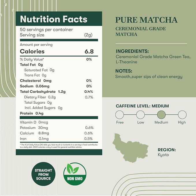 Luxmi Estates - Pure Matcha - Ceremonial Grade Matcha Powder - 50g | Organic, Stone-Ground Matcha Tea, Rich in Antioxidants | Authentic Zen Tea Experience