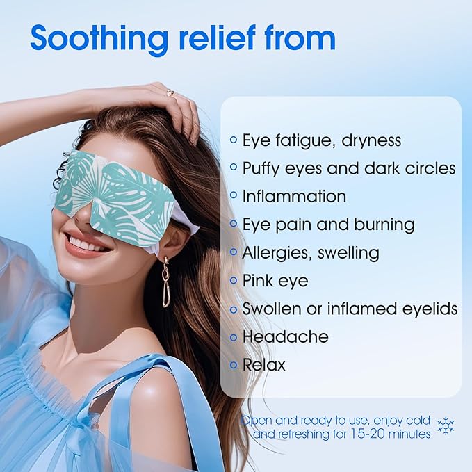 Hydrogel Self Cooling Eye Mask,Cold Eye Mask for Puffy & Burning Eyes,Cold Compress for Fast Relief with Fatigue and Headaches, Individually Wrapped Cool Care Travel Essentials,8 Packs