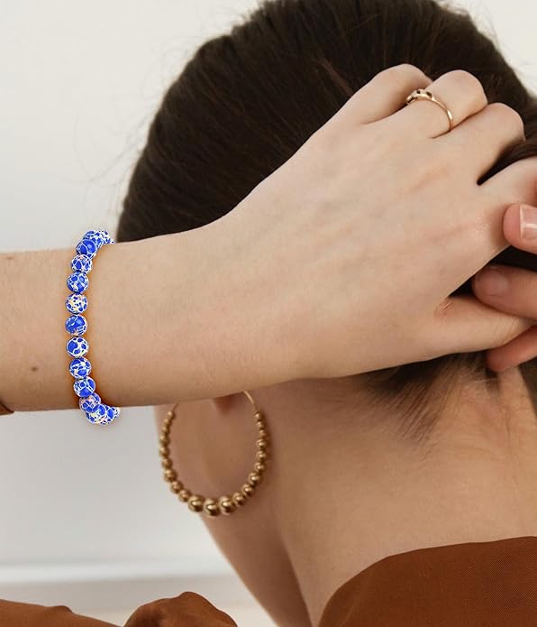 BOMAIL Natural Stone Bracelet for Women Men - 8MM Semi-Precious Gemstone Beaded Bracelet Healing Crystal Stretch Bracelet Yoga Bracelets Jewelry