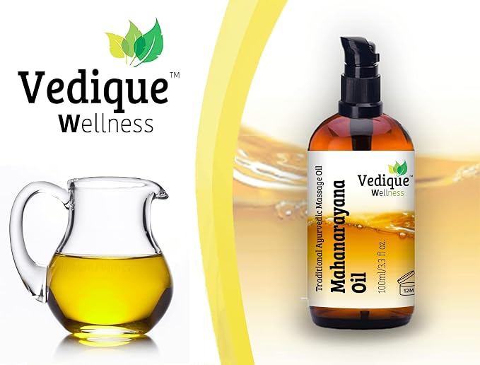 VEDIQUE Remedies Mahanarayana Oil | 100ml (3.38 fl oz) | Over 50 Herbs | Classical Ayurvedic Massage Oil for Muscles & Joints | Vata Balancing | All Natural