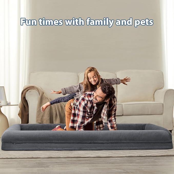 WNPETHOME Human Dog Bed Orthopedic for Adult & Dogs Comfy Sleeping | Washable Waterproof Dog Couch with Removable Cover, Large Pet Sofa Bed with Bolster Sides for Relaxing Dark Gery 71x46 Inch