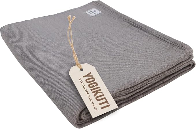 Yogikuti Iyengar Cotton Yoga Blanket Set of One – Thick Handwoven Yoga Blankets for Restorative Yoga, Meditation & Pranayama – Premium Cotton Yoga Blanket for Support & Comfort in Pranayama (Gray)