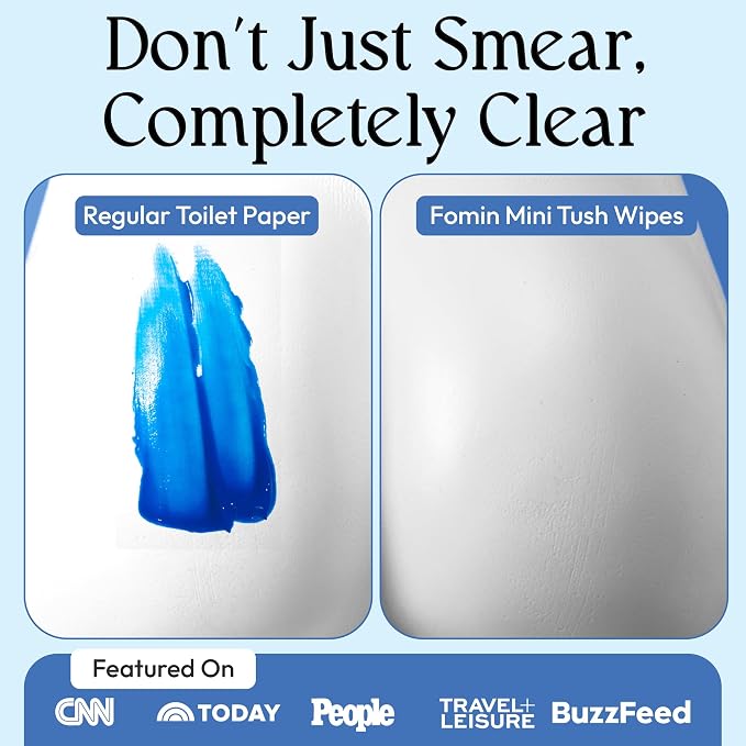 Fomin Compact Travel Flushable Wipes 8 Pack (64 Wipes Total) - Unscented Travel Size Wet Wipes for Adults - pH Balanced, Biodegradable, Plant-Based - Hypoallergenic Tush Wipes for Women & Men