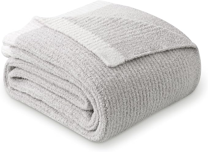 MH MYLUNE HOME Ultra Soft Ribbed Throw Blanket Plush, Gray, 50"x60" | Reversible Fleece Throw Blanket, Comfy Fluffy Fuzzy Plush Blanket Throws for Couch Sofa Bed, Cozy Blankets for Women Gift