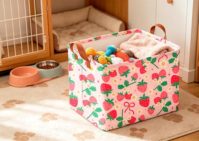 CLOCOR Rectangular Storage Bin,Waterproof Book Box,Gift Basket(Strawberry)