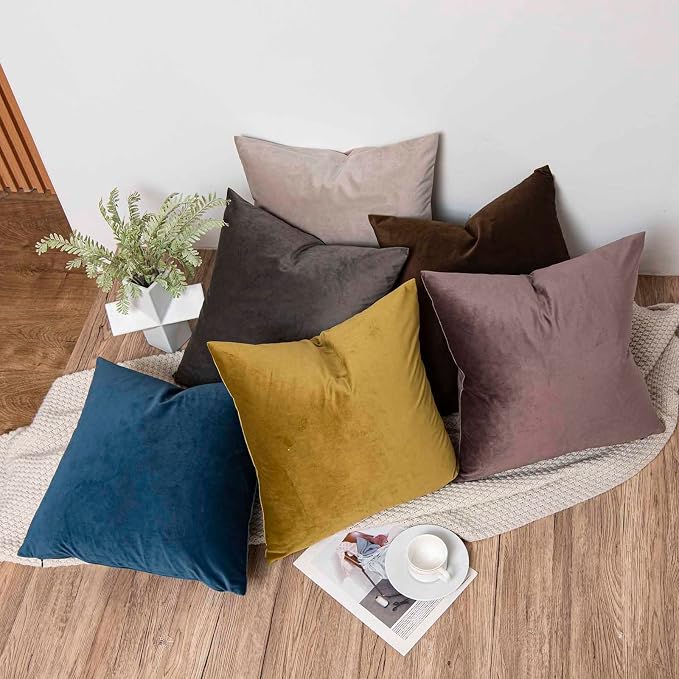 Throw Pillow Covers Set of 2 for Couch Bed Velvet Cushion Cover 14x14,Ash | Decorative Pillow Covers with Invisible Zipper for Sofa Living Room Bedroom Home Decor Modern