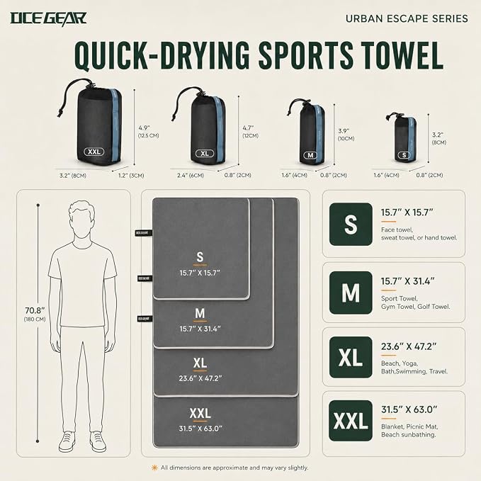 Microfiber Travel Towel, Soft Lightweight Quick Dry Towel, Super Absorbent Compact Travel & Sports & Beach Towels for Camping, Backpack, Gym, Swimming, Yoga, Hiking (Grey, XX Large)