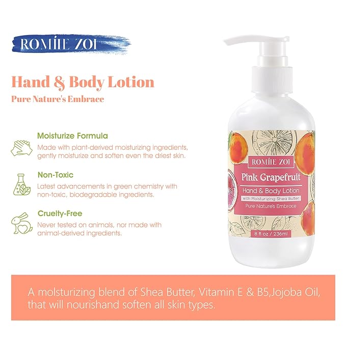ROMIIE ZOI Daily Hand & Body Lotion with Moisturizing Shea Butter - Pink Grapefruit - 236 ML / 8 FL OZ