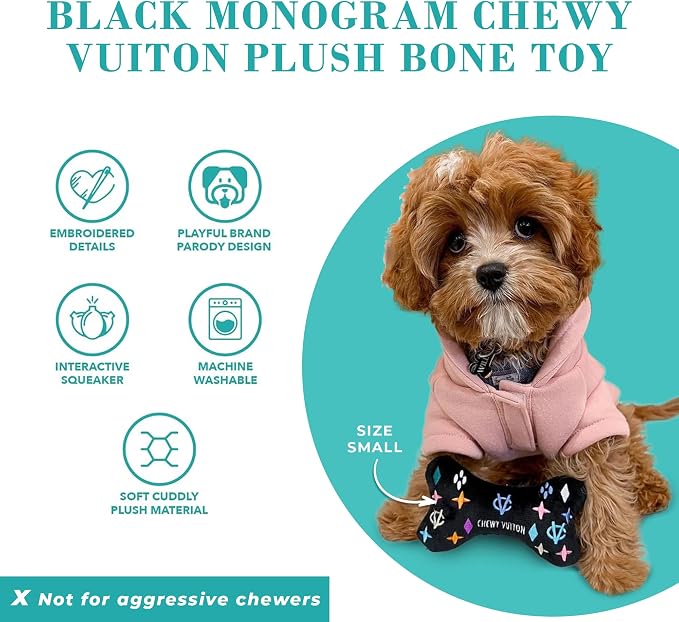 Haute Diggity Dog Chewy Vuiton Bone Plush Dog Toy, Designer Parody Toy