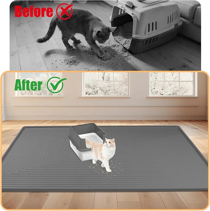 Silicone Cat Litter Mat 50" x 36" Cat Mat for Litter Box, Dark Grey | Extra Large Cat Litter Trapping Mat for Floor, Waterproof, Non-Slip Kitty Litter Box Mat with Raised Edge, Easy to Clean
