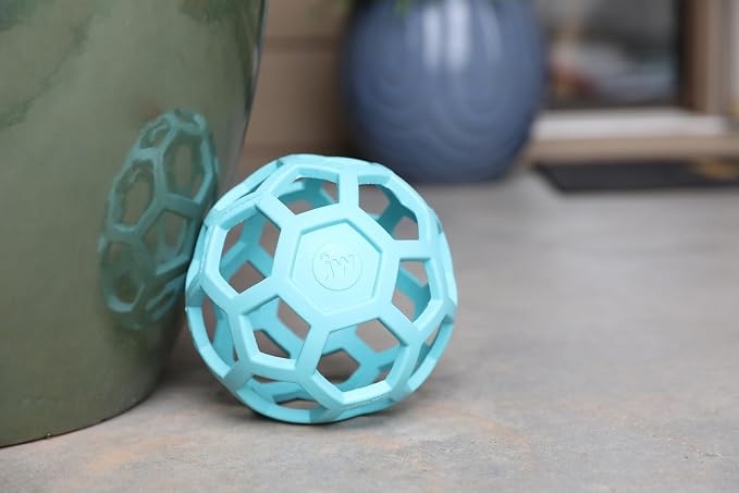 JW Pet HOL-ee Roller Dog Puzzle Ball, Large 5.5in, Natural Rubber, Blue