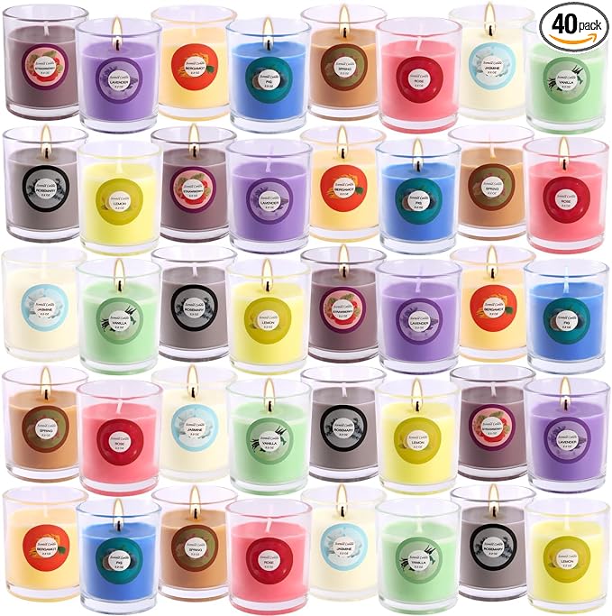 Pliadvbu Set of 40 Scented Candle with 10 Fragrances, Soy Wax Aromatherapy Strong Scented Candle in Glass Jar for Women Home Decor