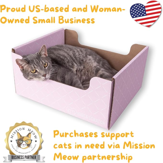 Hide & Scratch Cardboard Cat Scratcher Box & Bed Light Pink Diamond Pad