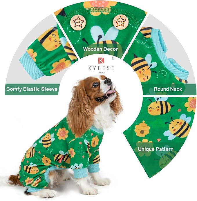 KYEESE Velvet Dog Pajamas for Medium Large Dogs Soft Onesie, Little Bee | 4-Way Stretch, Lightweight & Breathable, Reduces Shedding, Gentle on Sensitive Skin, Recovery Support, Easy Potty Breaks