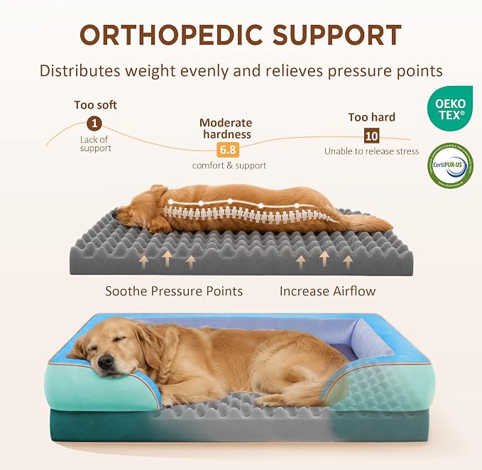 Comfort Expression Orthopedic Dog Beds for Large Sized Dog with Bolster | Waterproof Dog Couch Bed with Washable Cover & Non-Slip Bottom, Supportive Egg Crate Foam Large Pet Bed, 36x27 Inch