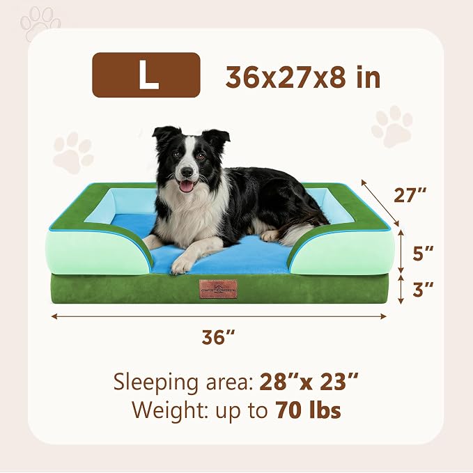Comfort Expression Orthopedic Dog Beds for Large Sized Dog with Bolster | Waterproof Dog Couch Bed with Washable Cover & Non-Slip Bottom, Supportive Egg Crate Foam Large Pet Bed, 36x27 Inch