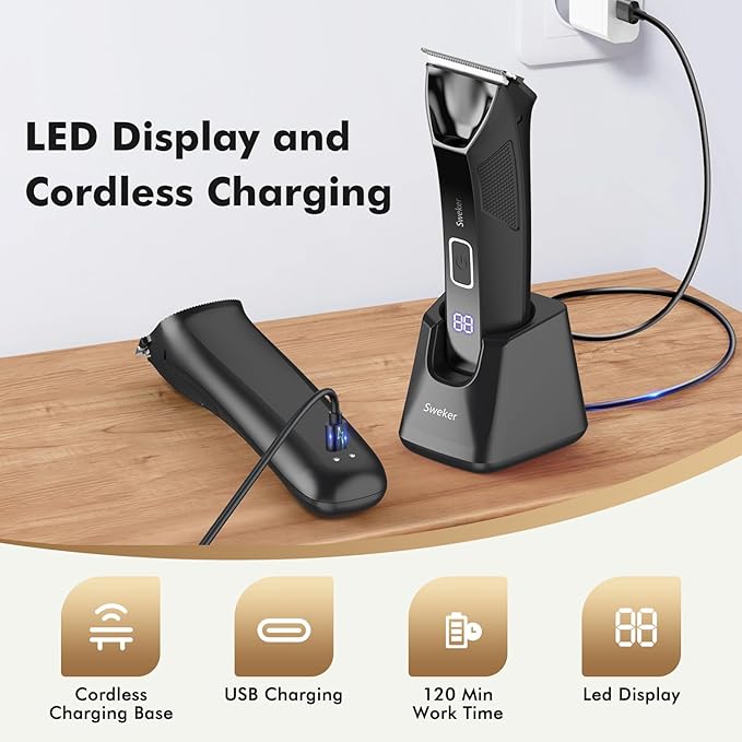 Body Hair Trimmer for Men, Manscape Ball Trimmer, 2-in-1 Body Pubic Hair Groomer and Groin Hair Shaver -Dual-Head Electric Razor for Men