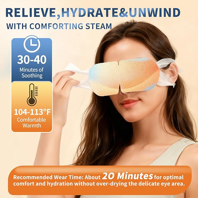 Shinex & Grace Heated Eye Masks for Dry Eyes, Warm Eye Compresses for Dry Eyes, Steam Eye Masks Disposable, Hot Overnight Sleeping Travel Self Clear Severe Redness Rest Relief Care Patch Pad Product