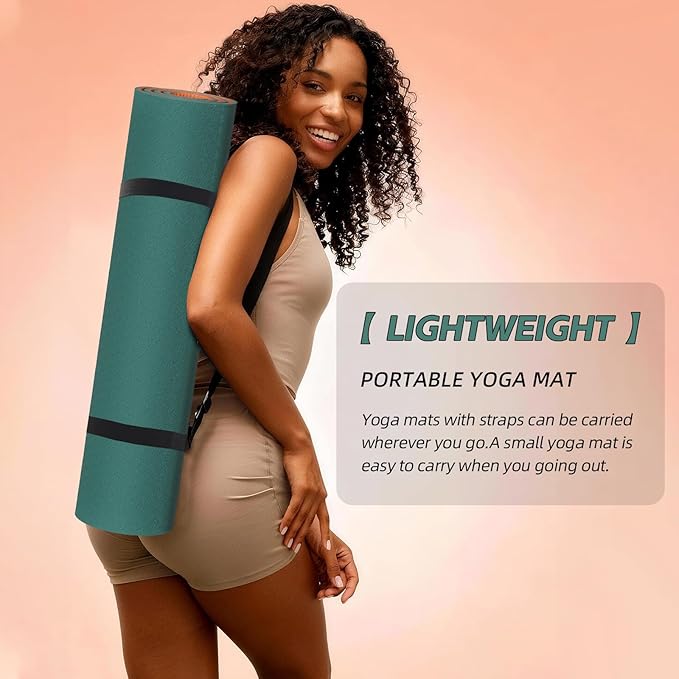 Thick Yoga Mat 72"x24" – 1/4" or 2/5" Option | Non-slip & anti-tear TPE, lightweight with carrying strap, beginner-friendly for women & men, yoga/pilates/floor workout