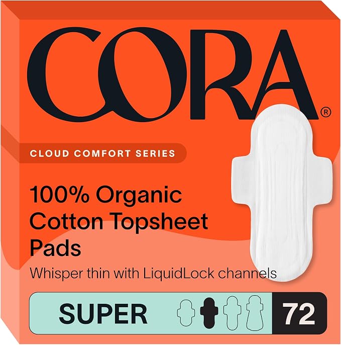 Cora 100% Organic Cotton Topsheet Pads (72 Super)